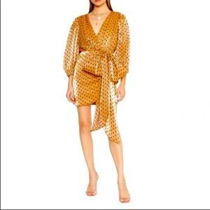 4SI3NA  Alora Shimmer Polka Dot Minidress In Gold and Black size L NWOT